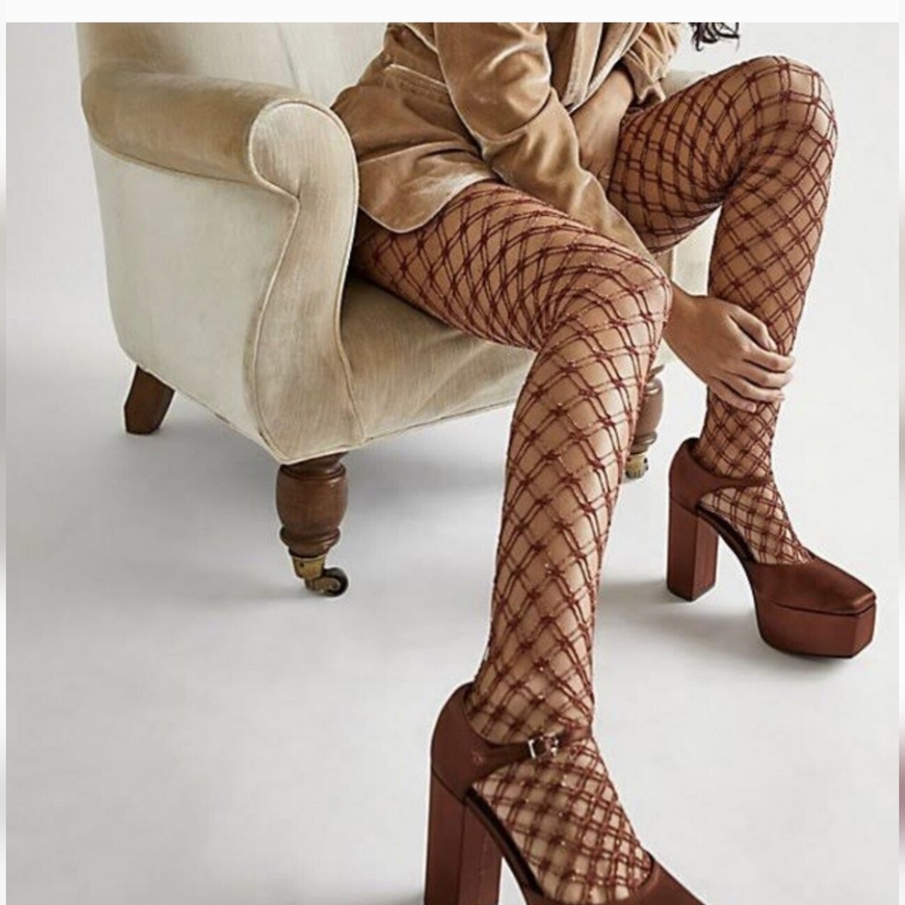Free People Metallic Shimmer Chainmail Fishnet Tights